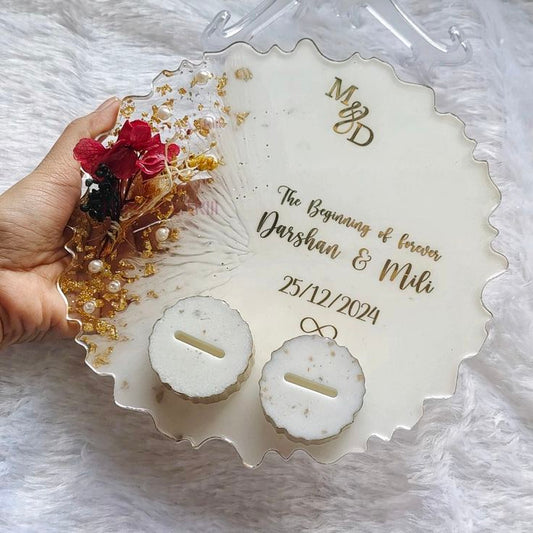Resin Wedding Ring Holder Tray with Flower